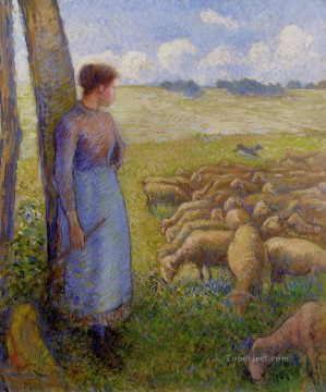  1887 art - bergère et Chèvre Mouton Berger 1887 Camille Pissarro